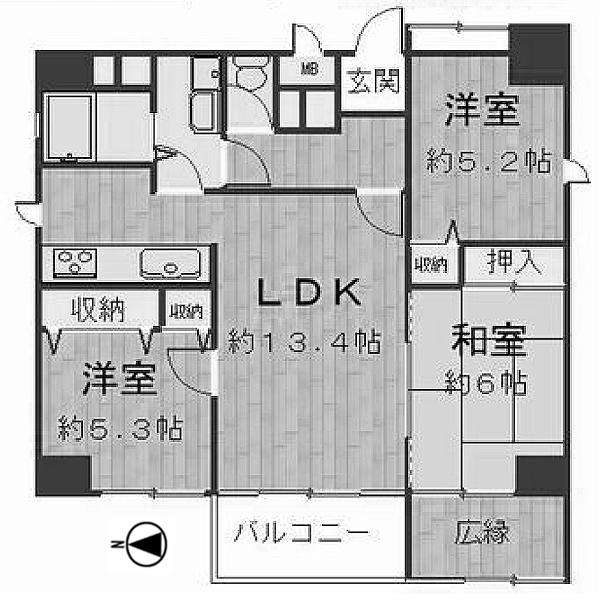Floor plan. 3LDK, Price 26,800,000 yen, Occupied area 73.48 sq m , Balcony area 5.58 sq m