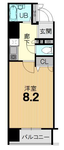 Floor plan. 1K, Price 11 million yen, Occupied area 24.41 sq m , Balcony area 2.4 sq m