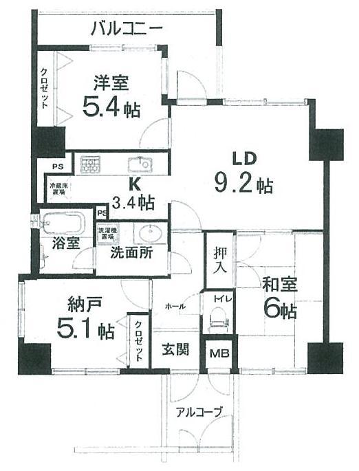 Floor plan. 3LDK, Price 38 million yen, Occupied area 62.46 sq m , Balcony area 7.35 sq m