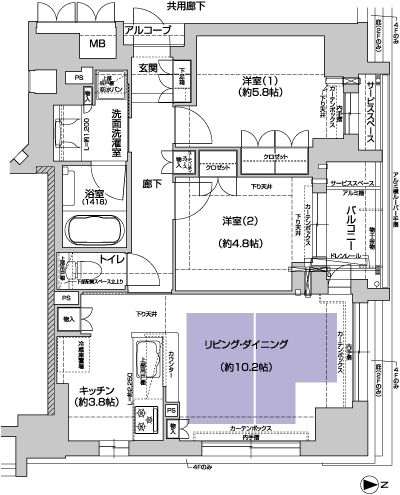 Floor: 2LDK, occupied area: 58.38 sq m, Price: 36,780,000 yen ・ 38,420,000 yen