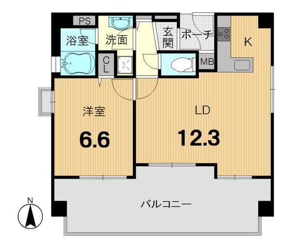 Floor plan. 1LDK, Price 28,300,000 yen, Footprint 50 sq m , Balcony area 22.33 sq m