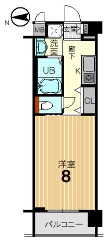 Floor plan. 1K, Price 19 million yen, Occupied area 26.66 sq m , Balcony area 3.72 sq m