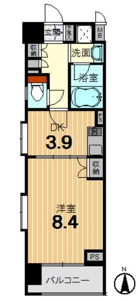 Floor plan. 1DK, Price 25 million yen, Occupied area 36.38 sq m , Balcony area 5.14 sq m