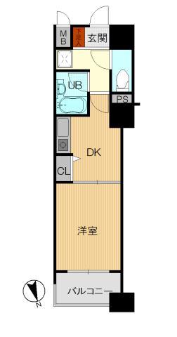 Floor plan. 1DK, Price 12 million yen, Occupied area 25.09 sq m , Balcony area 3.71 sq m