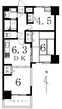 Floor plan. 3DK, Price 15.5 million yen, Occupied area 50.89 sq m , Balcony area 4.43 sq m