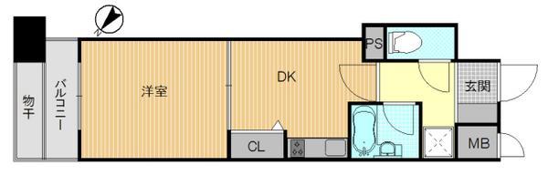 Floor plan. 1DK, Price 12 million yen, Occupied area 25.09 sq m , Balcony area 3.72 sq m