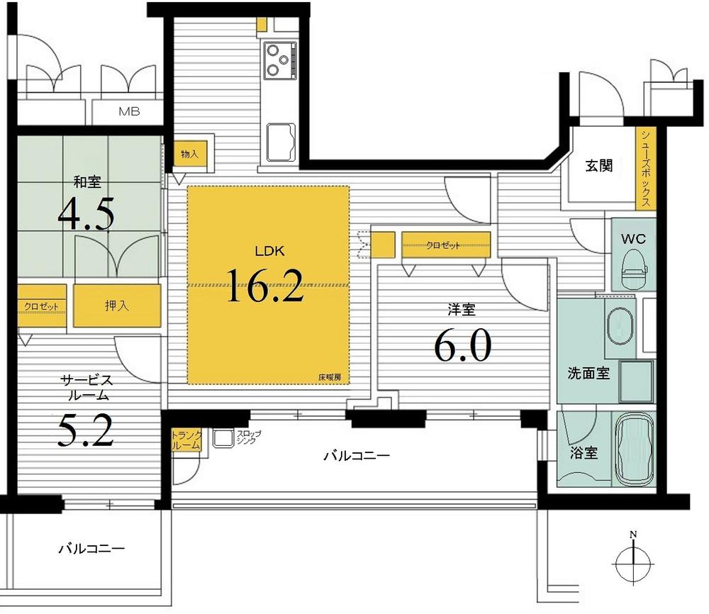 Floor plan. 2LDK + S (storeroom), Price 45,800,000 yen, Occupied area 73.12 sq m , Balcony area 14.91 sq m floor plan