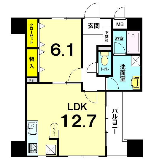 Floor plan. 1LDK, Price 17.5 million yen, Occupied area 48.63 sq m , Balcony area 4.2 sq m