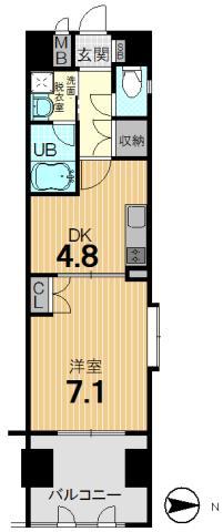 Floor plan. 1DK, Price 23.4 million yen, Occupied area 34.67 sq m , Balcony area 8.95 sq m