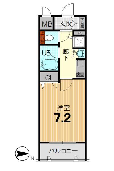 Floor plan. 1K, Price 11.9 million yen, Occupied area 22.76 sq m , Balcony area 3.51 sq m