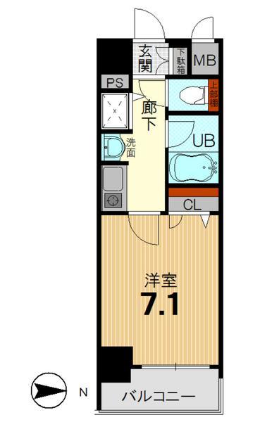 Floor plan. 1K, Price 11.9 million yen, Occupied area 22.85 sq m , Balcony area 3.51 sq m