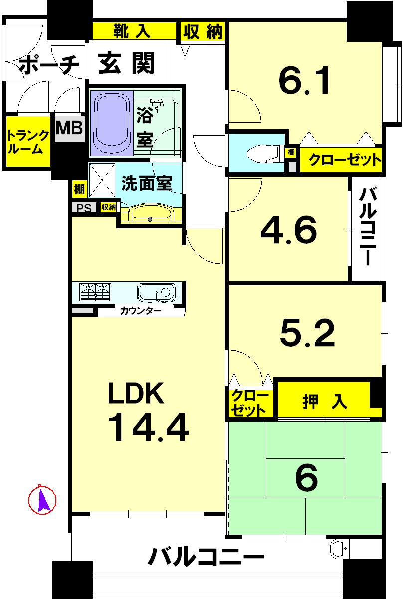 Floor plan. 4LDK, Price 41,800,000 yen, Occupied area 80.49 sq m , Balcony area 14.18 sq m