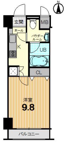 Floor plan. 1K, Price 18.5 million yen, Footprint 29.9 sq m , Balcony area 3.25 sq m
