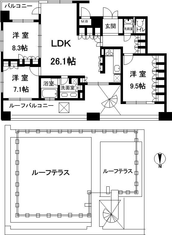 Floor plan. 3LDK, Price 76,800,000 yen, Footprint 115.69 sq m , Balcony area 6.47 sq m