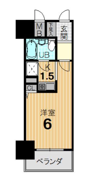 Floor plan. 1K, Price 9.3 million yen, Occupied area 17.68 sq m , Balcony area 3.63 sq m