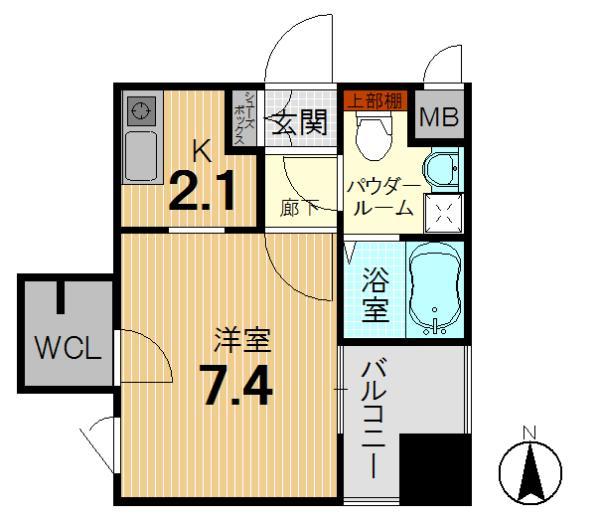 Floor plan. 1K, Price 9.8 million yen, Occupied area 25.74 sq m , Balcony area 4.24 sq m