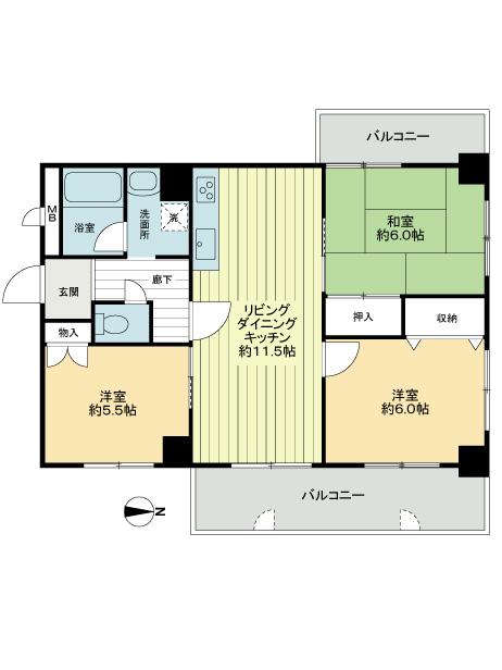 Floor plan. 3LDK, Price 18.5 million yen, Footprint 65 sq m , Balcony area 13.88 sq m