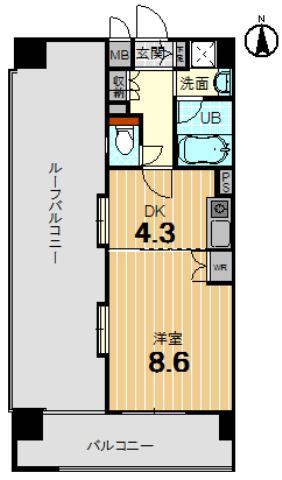 Floor plan. 1DK, Price 26,600,000 yen, Footprint 36.9 sq m , Balcony area 29.34 sq m