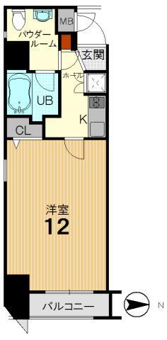 Floor plan. 1K, Price 19.6 million yen, Occupied area 34.17 sq m , Balcony area 3.96 sq m