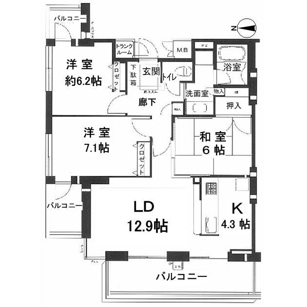 Floor plan. 3LDK, Price 45,800,000 yen, Occupied area 78.37 sq m , Balcony area 18.37 sq m