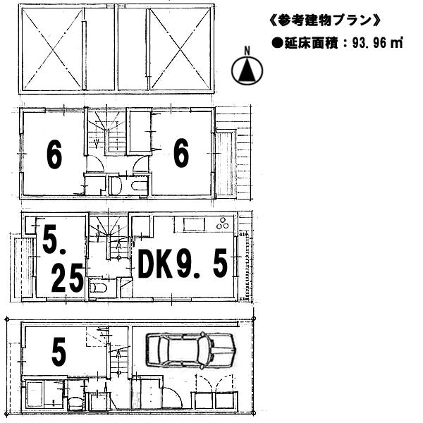 Building plan example (floor plan). Building plan example (No. 2 place) building price 17.1 million yen, Building area 93.96 sq m , Structure wooden three-story