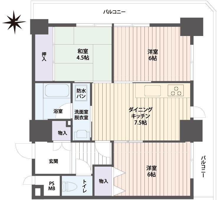 Floor plan. 3DK, Price 17.5 million yen, Occupied area 58.32 sq m , Balcony area 19.79 sq m