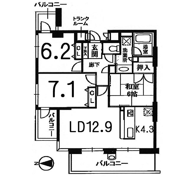 Floor plan. 3LDK, Price 45,800,000 yen, Occupied area 78.37 sq m , Balcony area 18.37 sq m