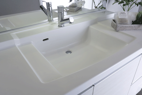 Bathing-wash room.  [Counter-integrated bowl] Improve the aesthetics of the powder room, Artificial marble counter-integrated bowl of modern design has been adopted (same specifications)