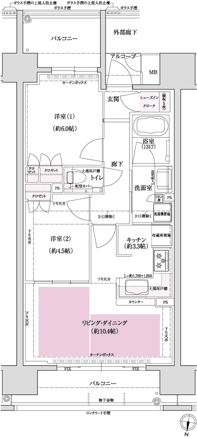 Floor: 2LDK, occupied area: 55.64 sq m, Price: 43,248,000 yen
