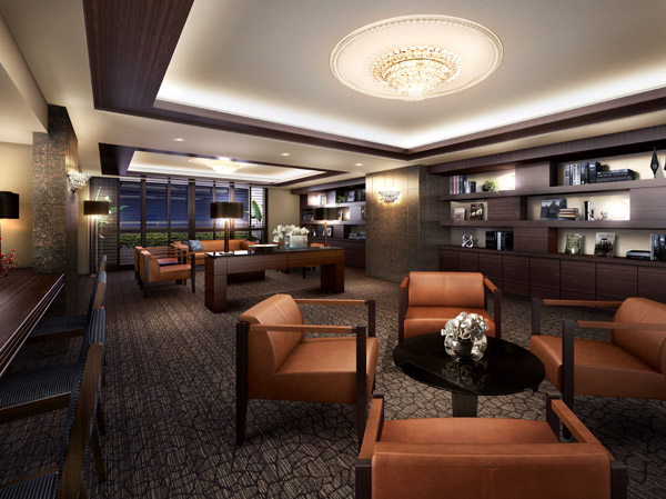 The ・ Lounge and library Rendering