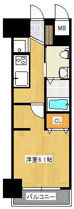 Floor plan. 1K, Price 12.5 million yen, Occupied area 20.68 sq m , Balcony area 3.3 sq m