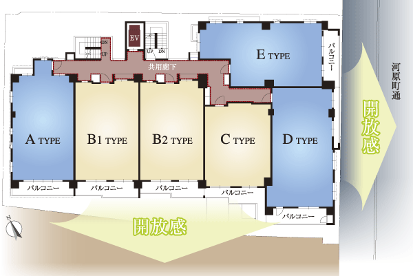 Features of the building.  [Floor plan] More than 80% of the south-facing dwelling unit, 64% ultra-secure a corner dwelling unit to enhance the independence and privacy of. ventilation ・ Living with an increased blessed with lighting "living" natural comfort is achieved (floor plan view)
