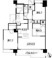 Floor: 3LDK, occupied area: 75.35 sq m, Price: 44.1 million yen