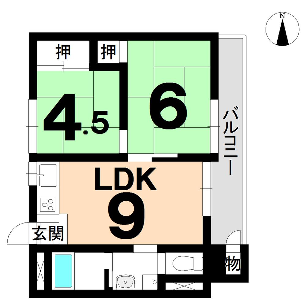 Floor plan. 2DK, Price 8.5 million yen, Occupied area 41.49 sq m , Balcony area 5 sq m