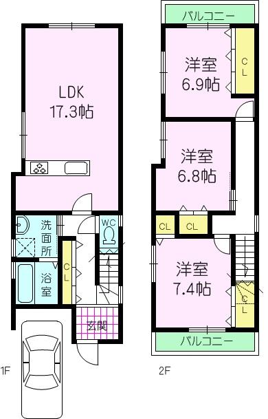 Floor plan. 34,800,000 yen, 3LDK, Land area 91.1 sq m , Building area 92.97 sq m