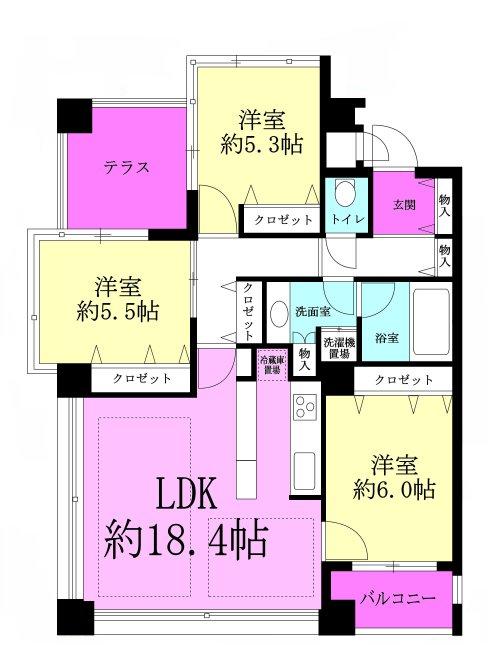 Floor plan. 3LDK, Price 27,800,000 yen, Occupied area 74.43 sq m , Balcony area 10.8 sq m Floor