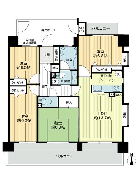 Floor plan. 4LDK, Price 30 million yen, Occupied area 80.71 sq m , Balcony area 19.61 sq m