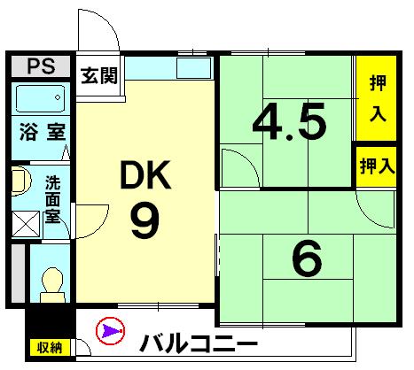 Floor plan. 2DK, Price 8.5 million yen, Occupied area 44.34 sq m , Balcony area 3.49 sq m