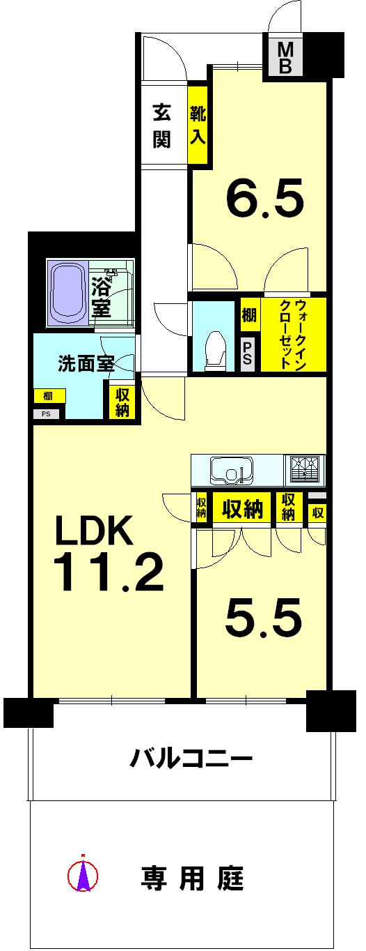 Floor plan. 2LDK, Price 18,800,000 yen, Occupied area 62.24 sq m , Balcony area 10.92 sq m