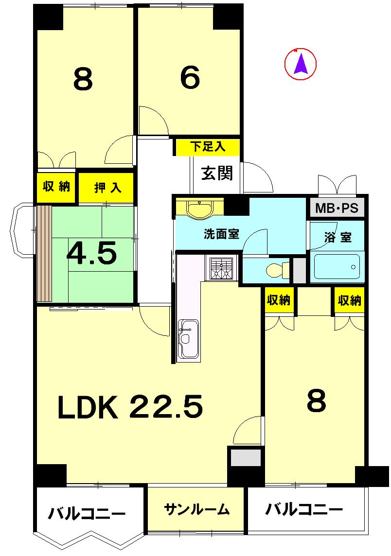Floor plan. 4LDK, Price 20.8 million yen, Footprint 102.27 sq m , Balcony area 9.53 sq m