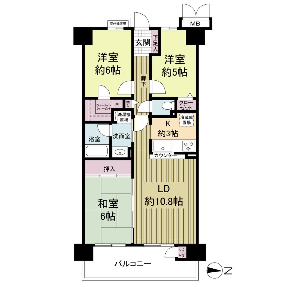 Floor plan. 3LDK, Price 19.5 million yen, Footprint 68.2 sq m , Balcony area 11 sq m