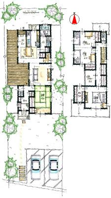 Building plan example (floor plan). Building plan example (provided plan ・ Osaka Gas Ju設) building price 2,246.4 yen, Building area 130 sq m