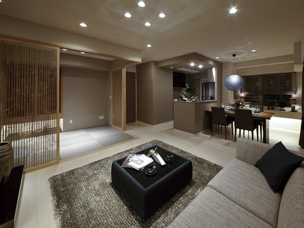 Room and equipment. Living room, which is decorated in natural tones ・ dining. Modern and functionality, While sophistication and quality are mutually sound beautifully, Hospitality to the family of Talking and guests, And I live you played a rich time for relaxation of people (G type model room)