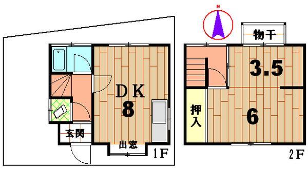 Floor plan. 8.3 million yen, 2DK, Land area 46.89 sq m , Building area 38.88 sq m