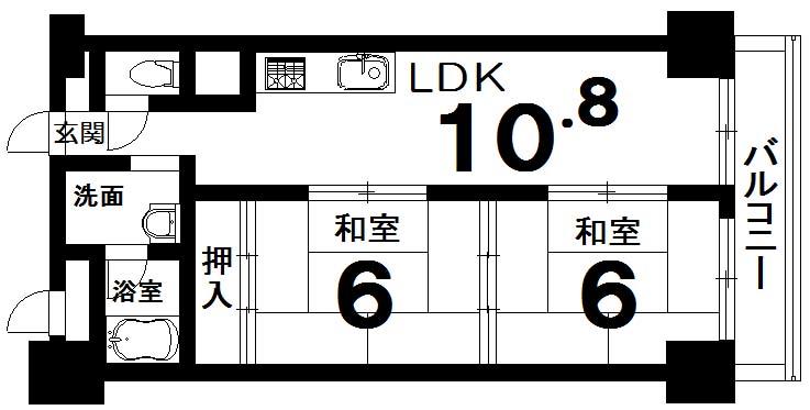 Floor plan. 2LDK, Price 9.8 million yen, Footprint 50 sq m , Balcony area 5 sq m