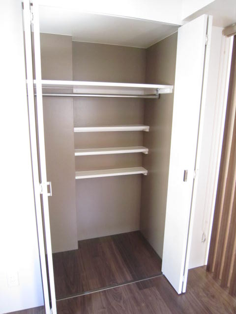 Receipt. Closet with storage shelves.