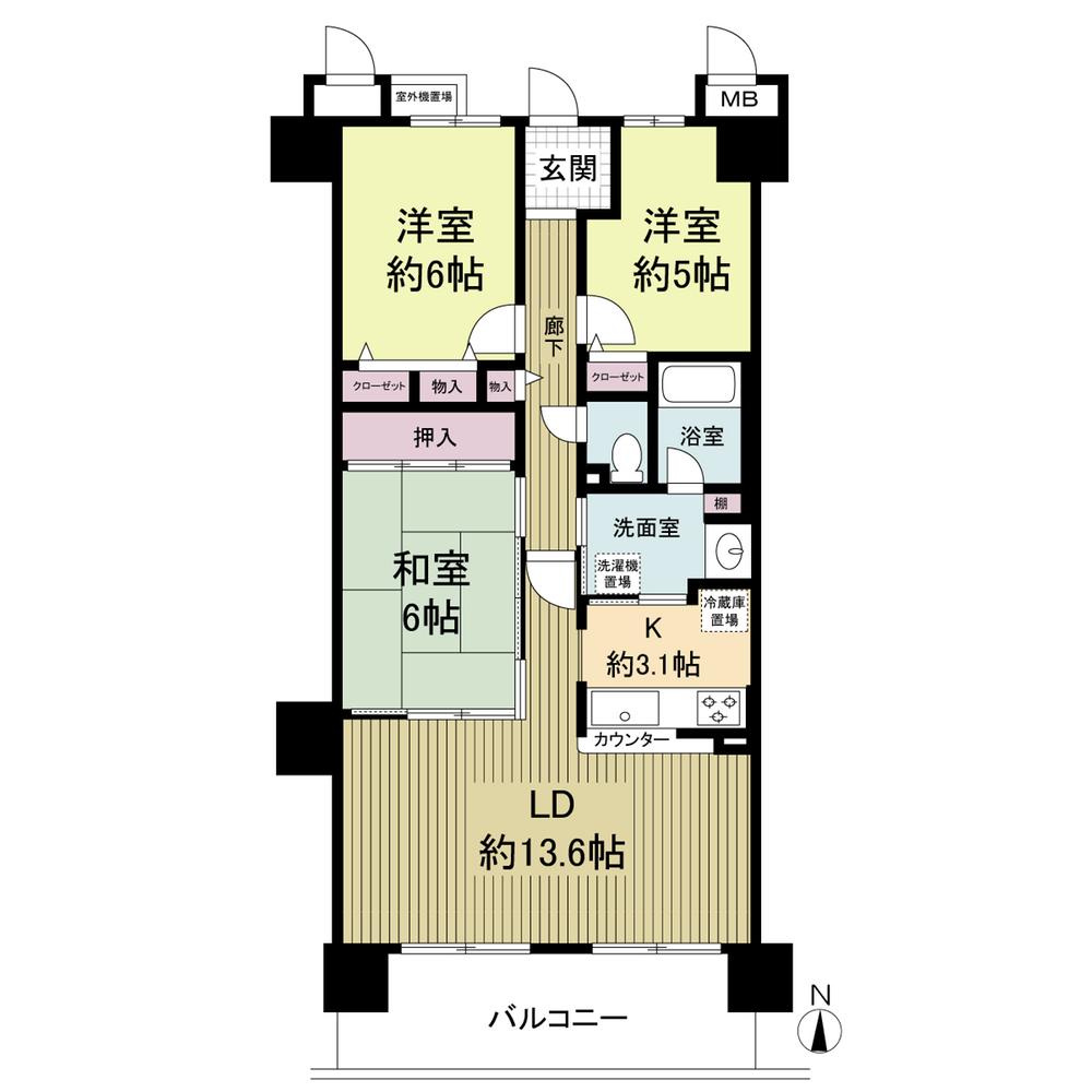Floor plan. 3LDK, Price 23,900,000 yen, Occupied area 73.81 sq m , Balcony area 11.59 sq m