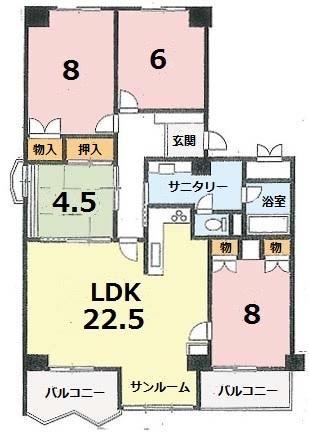 Floor plan. 4LDK, Price 20.8 million yen, Footprint 102.27 sq m , Balcony area 9.53 sq m