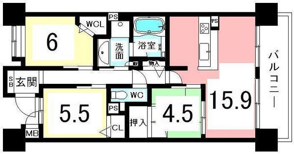 Floor plan. 3LDK, Price 27 million yen, Occupied area 73.09 sq m , Balcony area 11.59 sq m