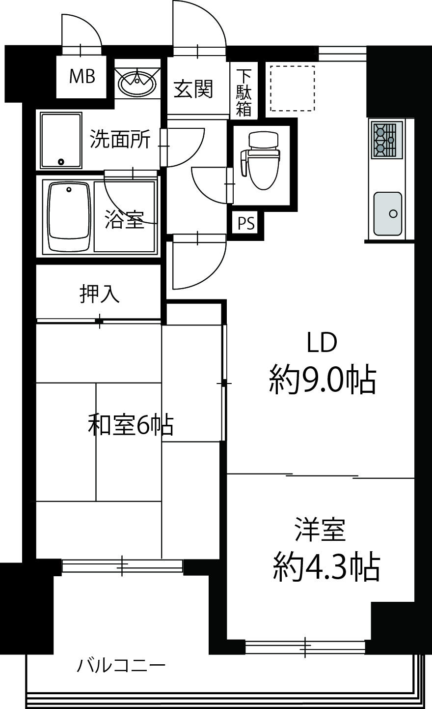 Floor plan. 2LDK, Price 13.8 million yen, Occupied area 45.61 sq m , Balcony area 7.65 sq m